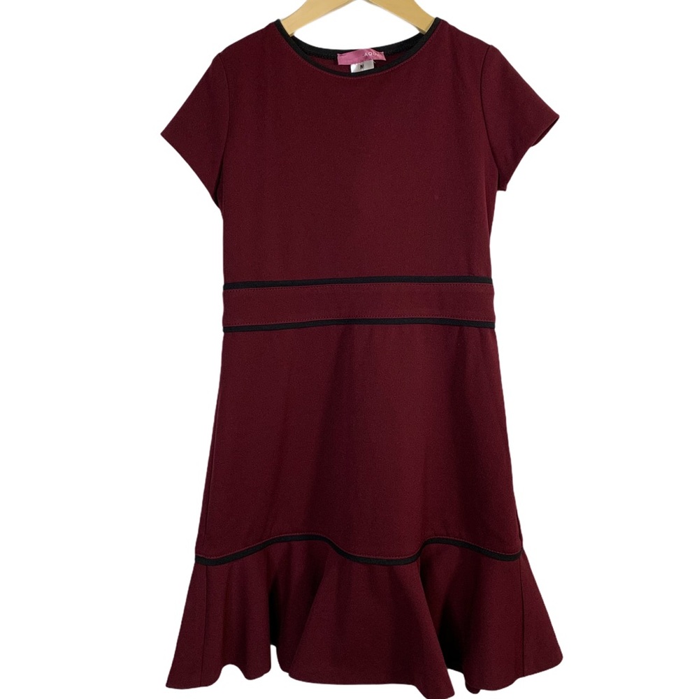 Aqua‎ burgundy flounce hem cap sleeve dress new Med